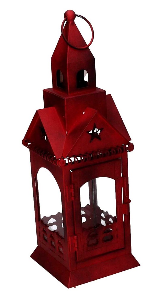 Lanterna Metallo Rosso Quadro 9,5x9,5x30 cm