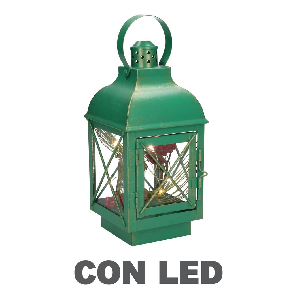 Lanterna Verde con LED Quadro 11x11x24 cm