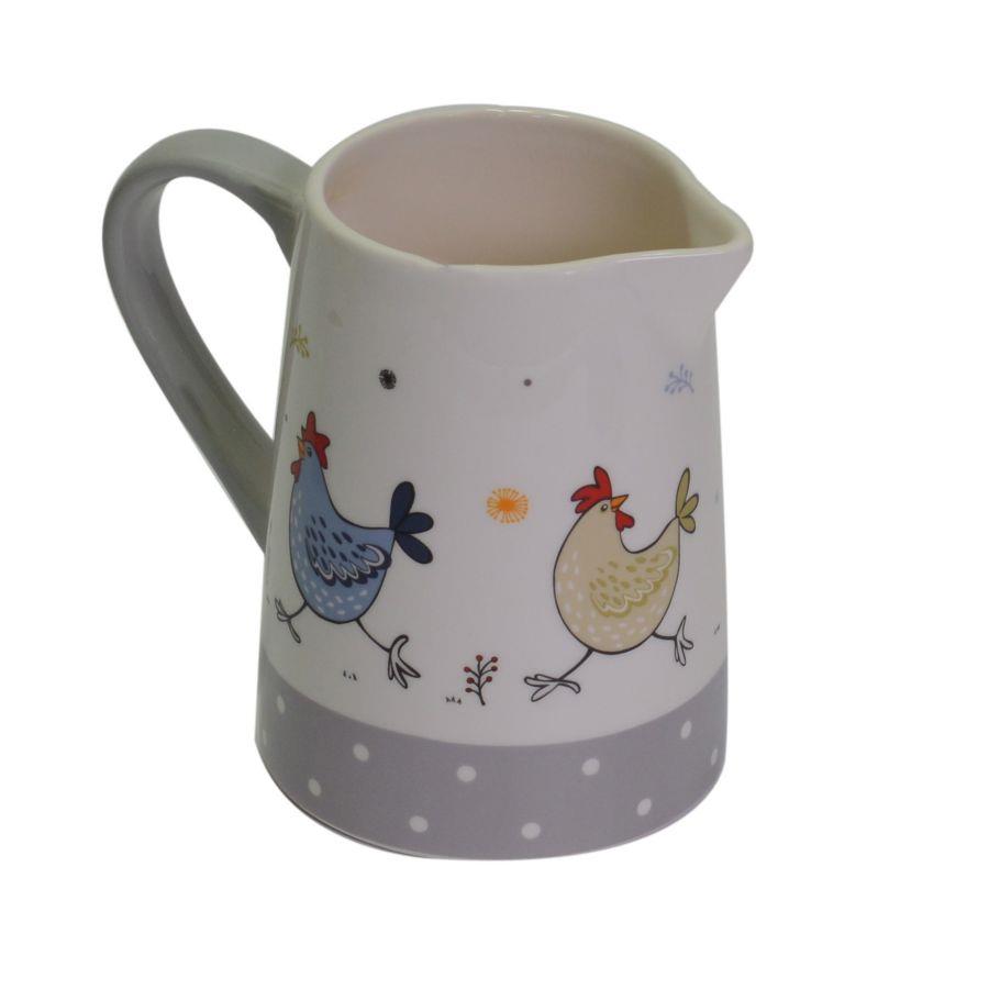 Lattiera in ceramica bianca con galline, 17x9x16 cm