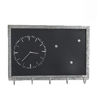 Lavagna Metallo con Orologio e Portachiavi 5 Posti 63x46x9 cm