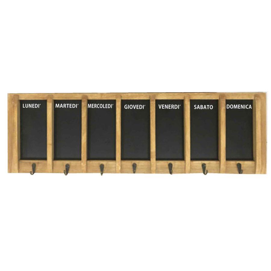 Lavagna Settimana con Appendino in Legno - 7 Posti - Gessetto - 80x25x4 cm