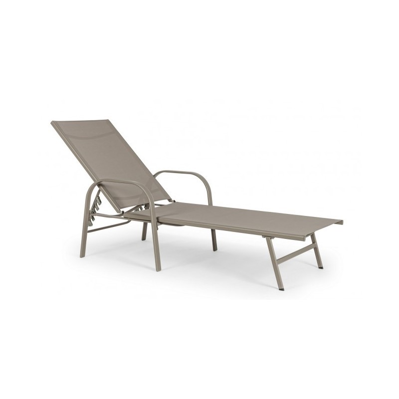 Lettino Arent in acciaio con braccioli tortora 195x95x30 cm