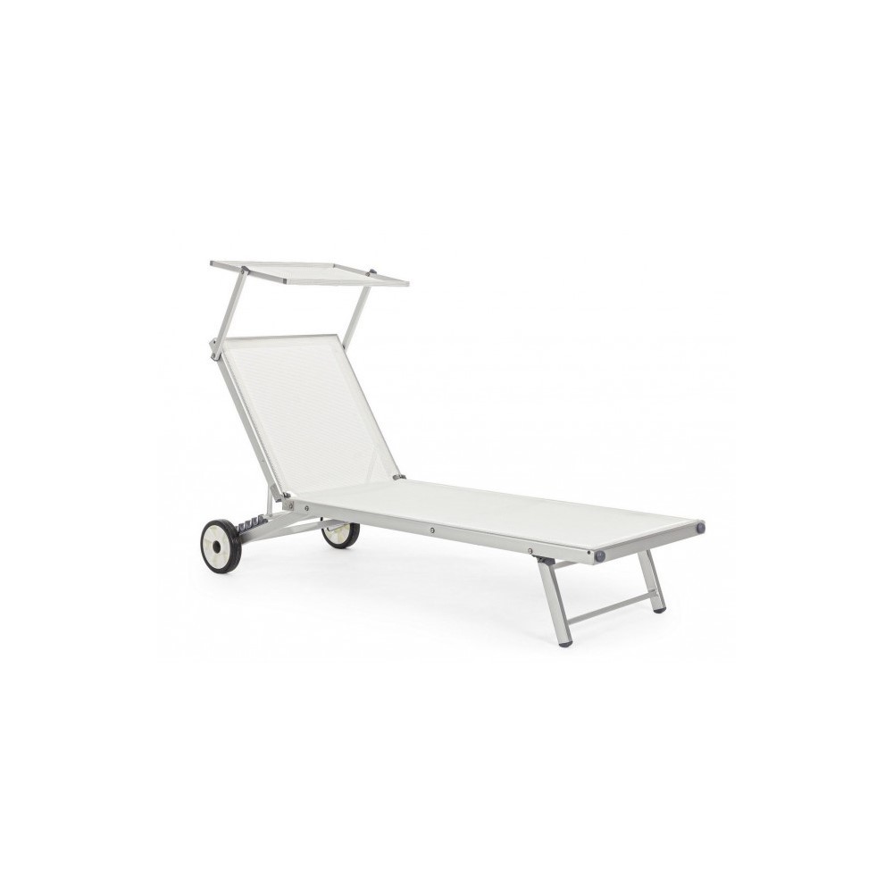 Lettino Cross pieghevole con ruote in alluminio bianco - 65x196x62 cm