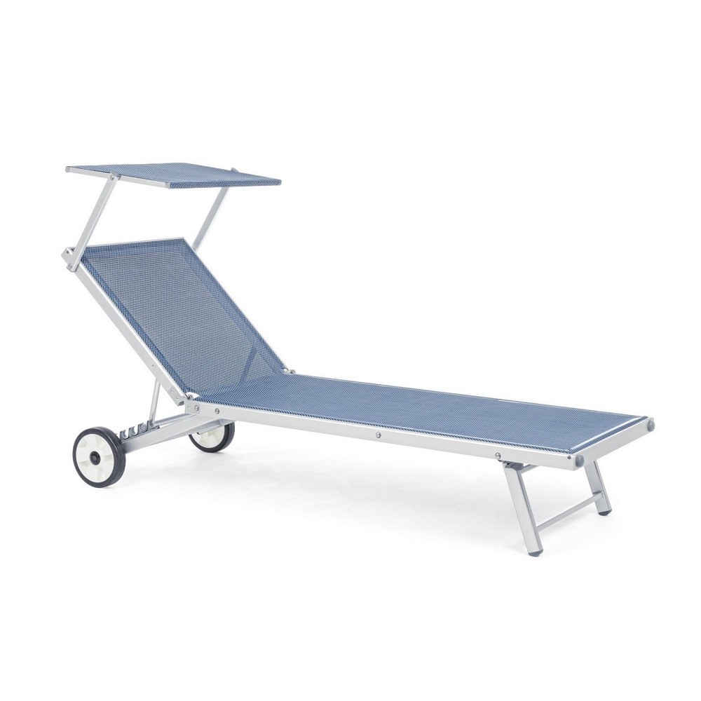 Lettino Pieghevole in Alluminio con Ruote Blu - 65 x 196 x 62 cm
