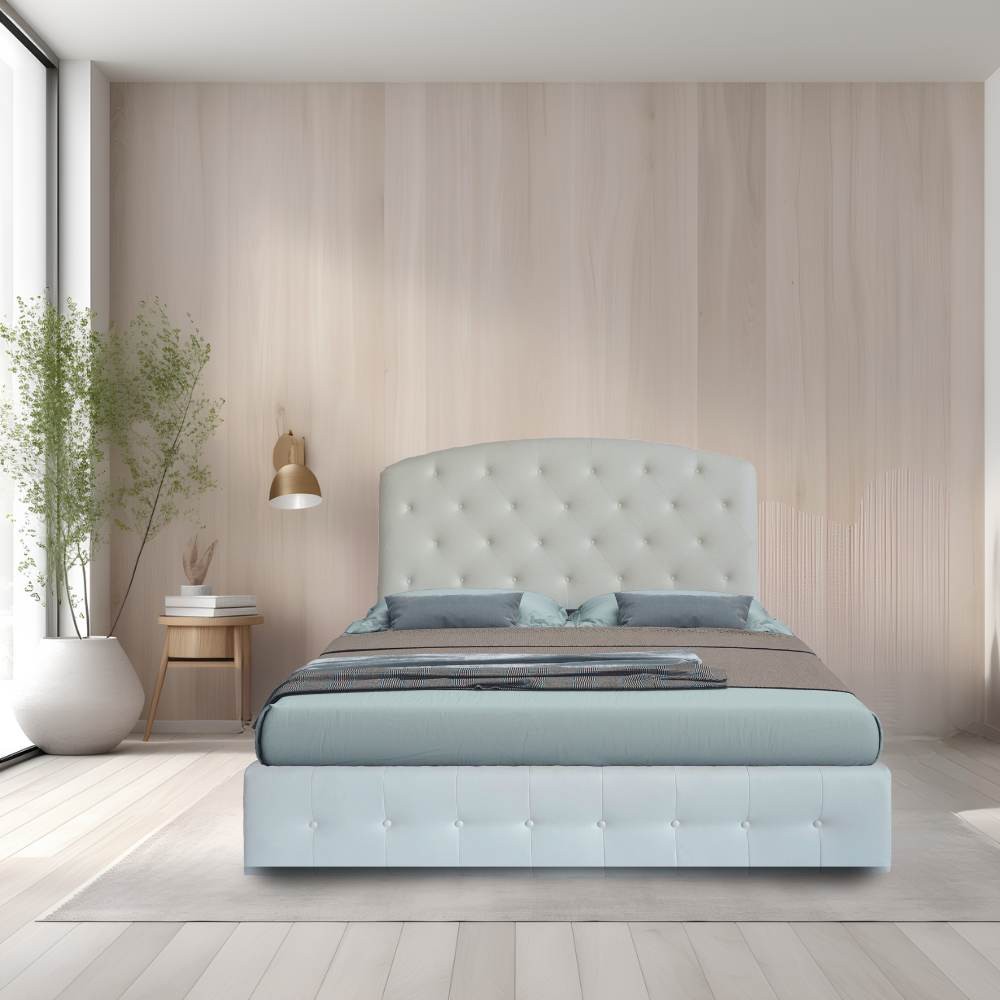 Letto Matrimoniale Contenitore Button2 Bianco Testiera Curva
