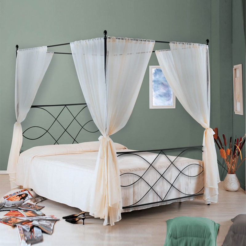 Letto in ferro matrimoniale con baldacchino SOSPIRO Nero 166x208x h210cm