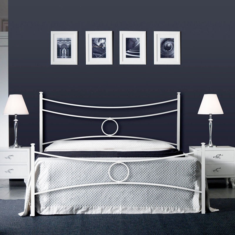 Letto in ferro matrimoniale con pediera Bianco CONCA 166x208x h117 cm