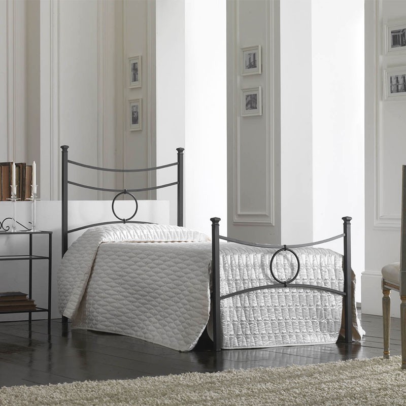 Letto in ferro singolo con pediera Nero CONCA 92x208x h117 cm