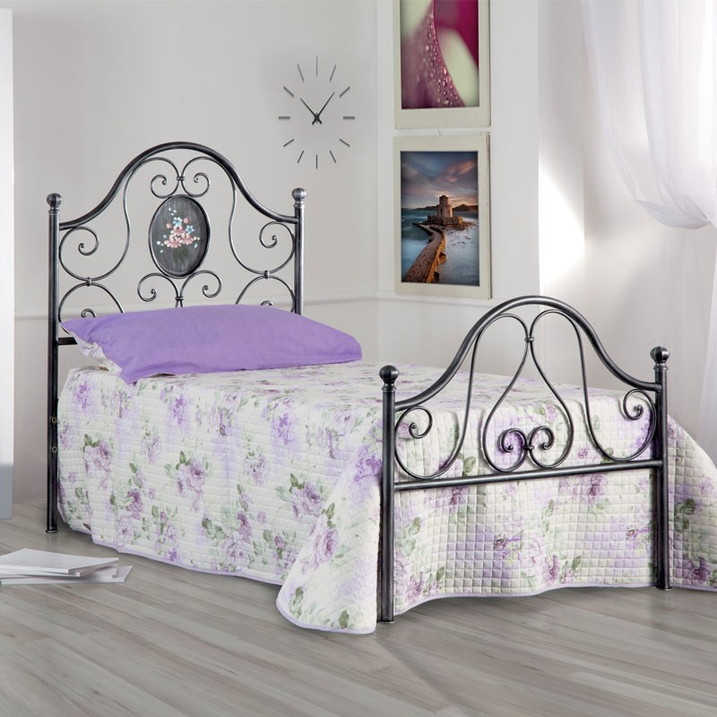 Letto in ferro singolo con pediera Nero Oro LORY 95x208x h130 cm