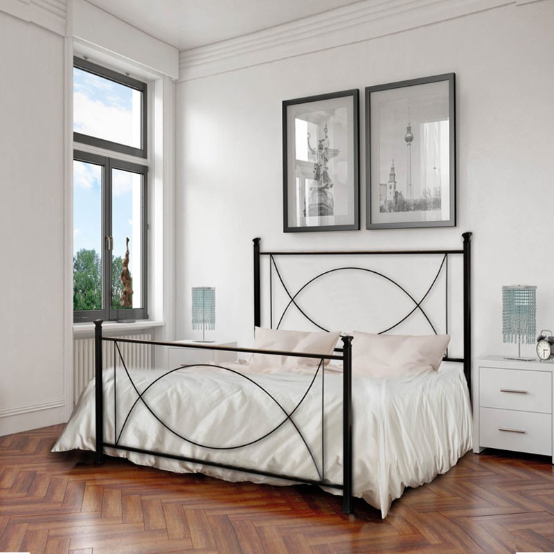 Letto in ferro una piazza e mezza con pediera Nero LAGUNA 126x208x h117 cm