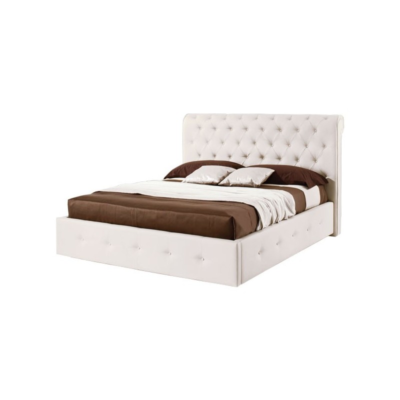 Letto matrimoniale c/ contenitore  in ecopelle Bianco 180x223xh.120 cm