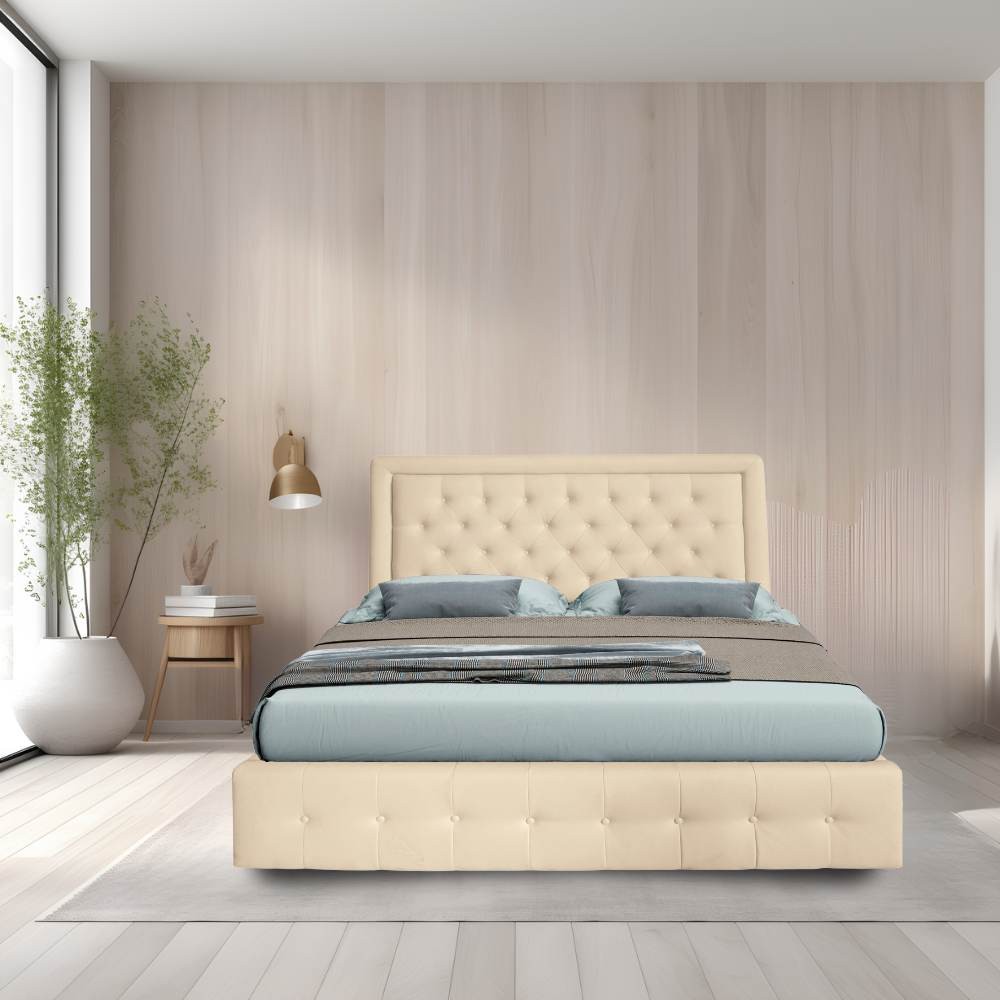 Letto matrimoniale contenitore Buttonsquare champagne con testiera trapuntata