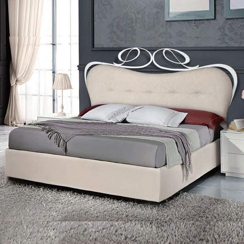 Letto matrimoniale in ferro con testiera imbottita in ecopelle  185x202xh.148 cm