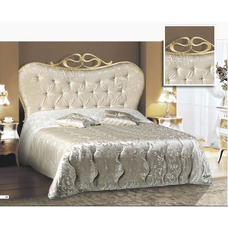 Letto matrimoniale in ferro con testiera imbottita  tessuto damascato 172x202xh.140 cm