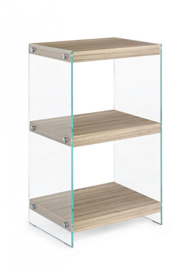 Libreria 3P Kenya - Mensole in MDF Rivestite in Carta Melaminica Effetto Legno - Fianchi in Vetro Temperato 12mm - 40a x 30b x 70h