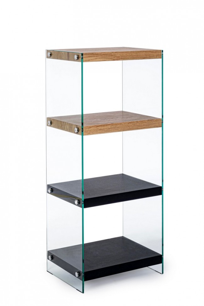 Libreria in Legno Nero con Mensole in Mdf Rivestite in Carta Melaminica