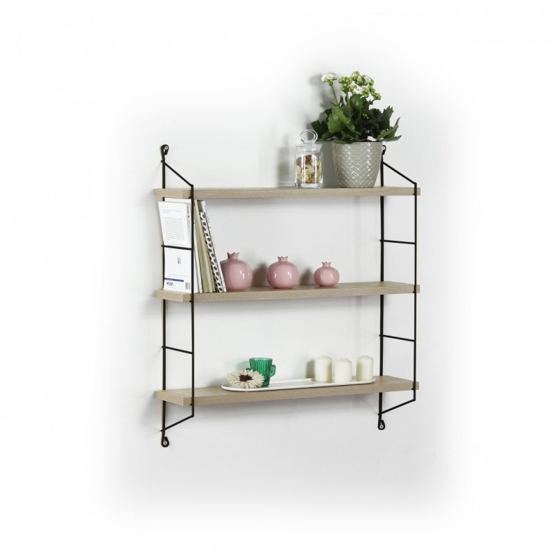 Libreria a muro 3 ripiani Neelix  rovere/nero cm 60 x 15 x 68 h