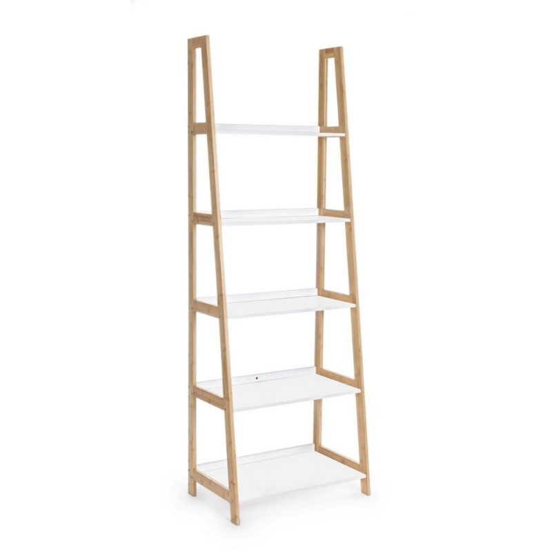 Libreria in legno di bamboo con ripiani in MDF laccati bianco opaco - 62,5x40xh. 180