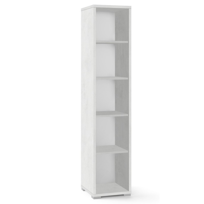Libreria moderna stretta in legno Bianco Ossido con quattro ripiani 39x41x h182 cm