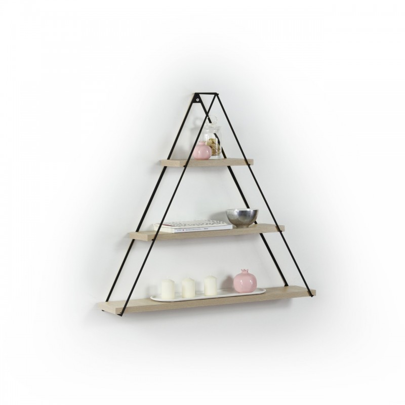Libreria muro triangolare bacheca piramide rovere nero  cm 74 x 13 x 61 h