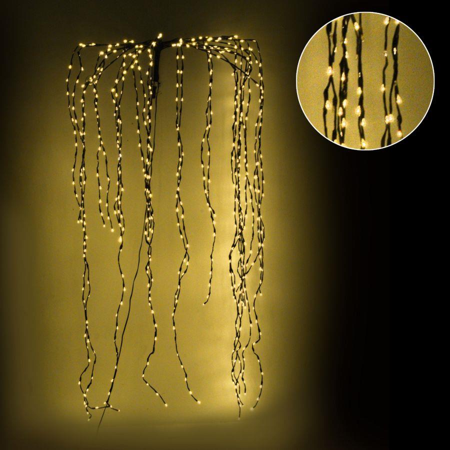 Luce cascata con 980 led fissi e 140 flash caldi, filo marrone 70xh220x6