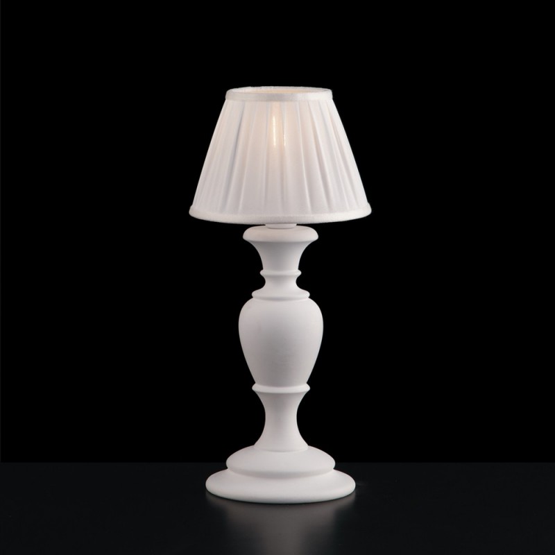 Lume comodino legno e pasta di legno bianco shabby cm 36