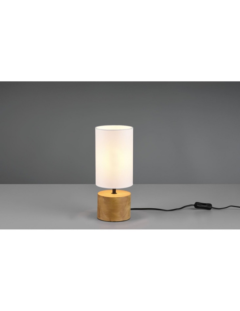 Lampada da Tavolo Woody Rotonda Base Legno Paralume Bianco