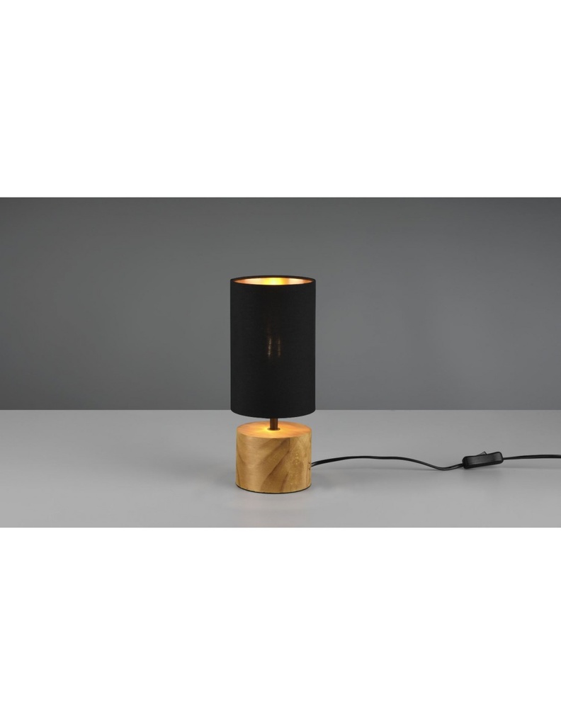 Lampada da Tavolo Woody Rotonda Base Legno Paralume Nero