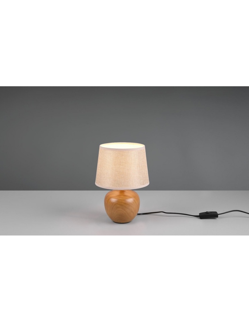 Lumetto Tavolo Luxor Base Effetto Legno Paralume Tessuto Beige Trio Lighting
