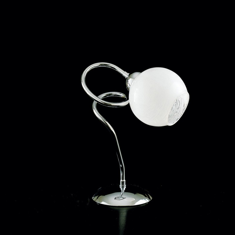 Lumetto comodino ferro cromato lucido con vetro bianco 1 luce 22xh.28 cm