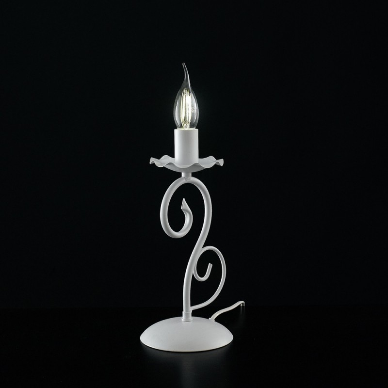 Lumetto comodino in ferro Bianco shabby una luce 13x h28cm