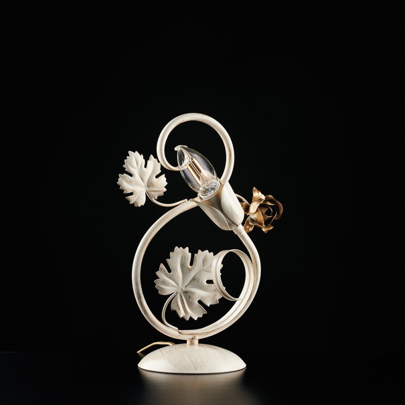 Lumetto in ferro Avorio con decorazioni decape e rose Oro una luce 21x h30 cm