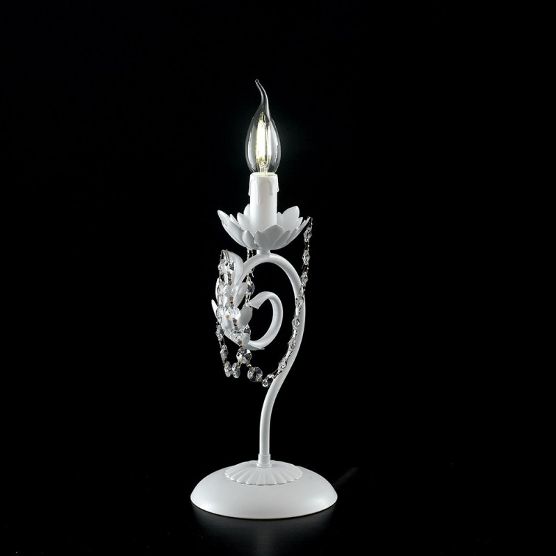 Lumetto in ferro Bianco Shabby strass damasco una luce 16x h39 cm