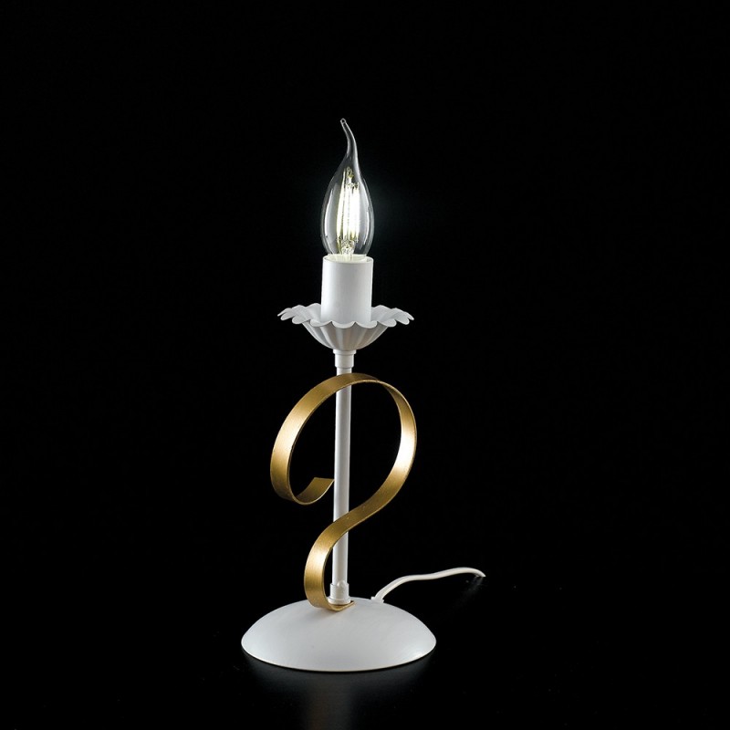 Lumetto in ferro Bianco shabby Oro una luce 13x h25 cm