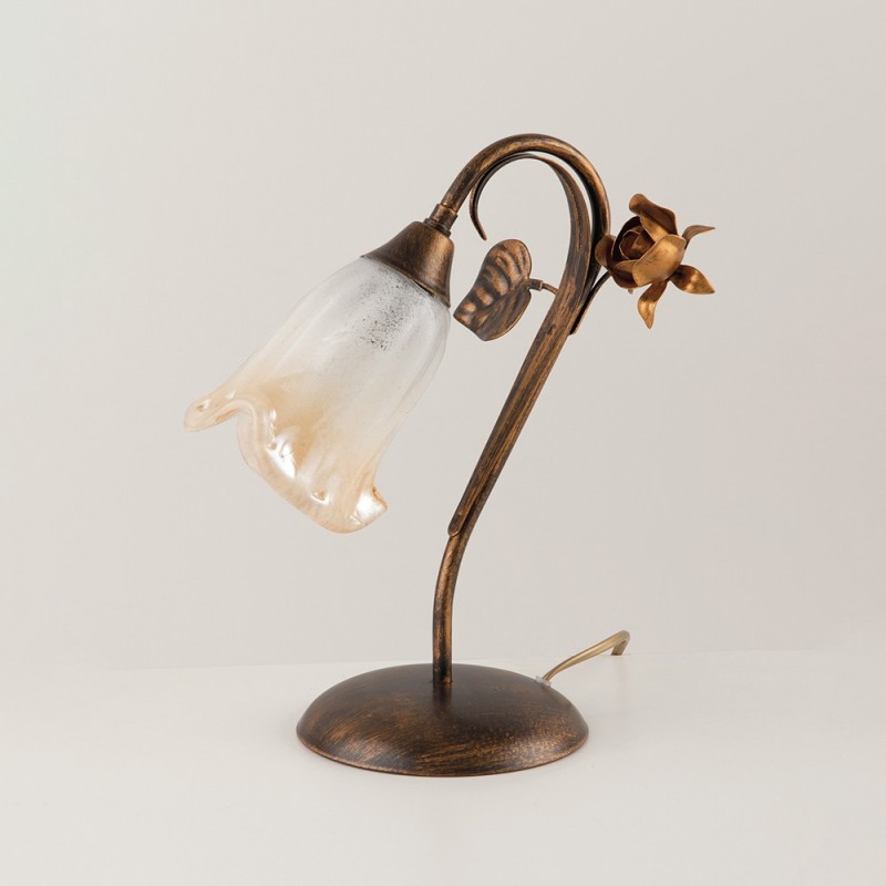 Lumetto in ferro Marrone Oro foglie una luce 23x h30 cm
