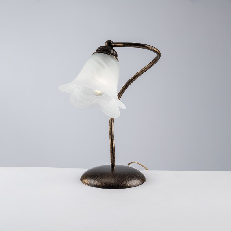 Lumetto in ferro Marrone Oro una luce paralume in vetro Bianco 25x h31 cm