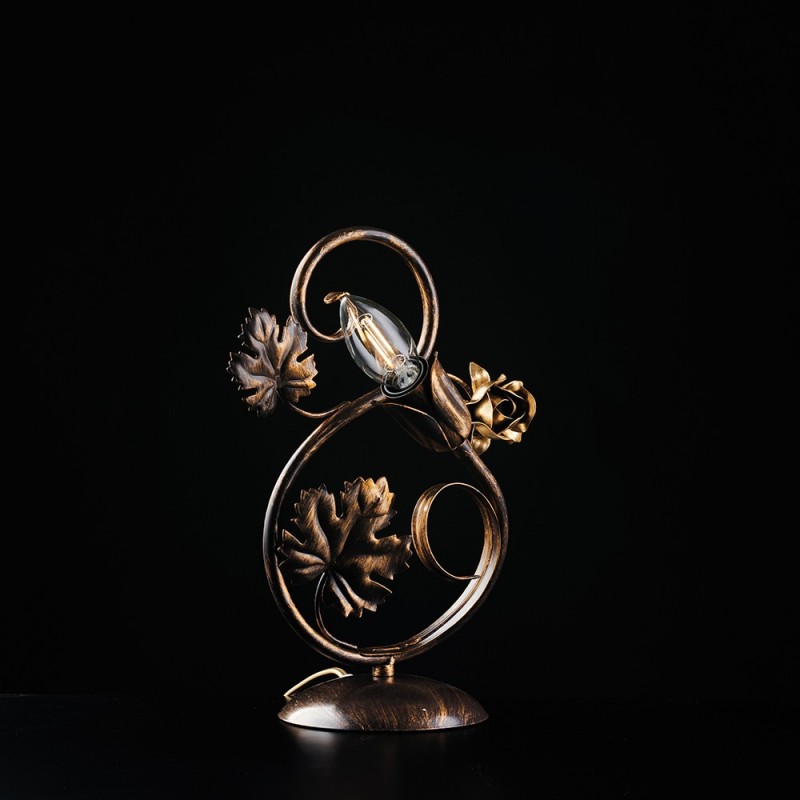 Lumetto rosoni in ferro Marrone con decorazioni Oro una luce 21x h30 cm