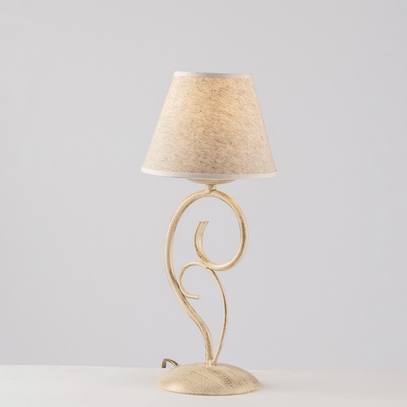 Lumetto vienna ferro Avorio Oro una luce paralume effetto tessuto 16x h38 cm