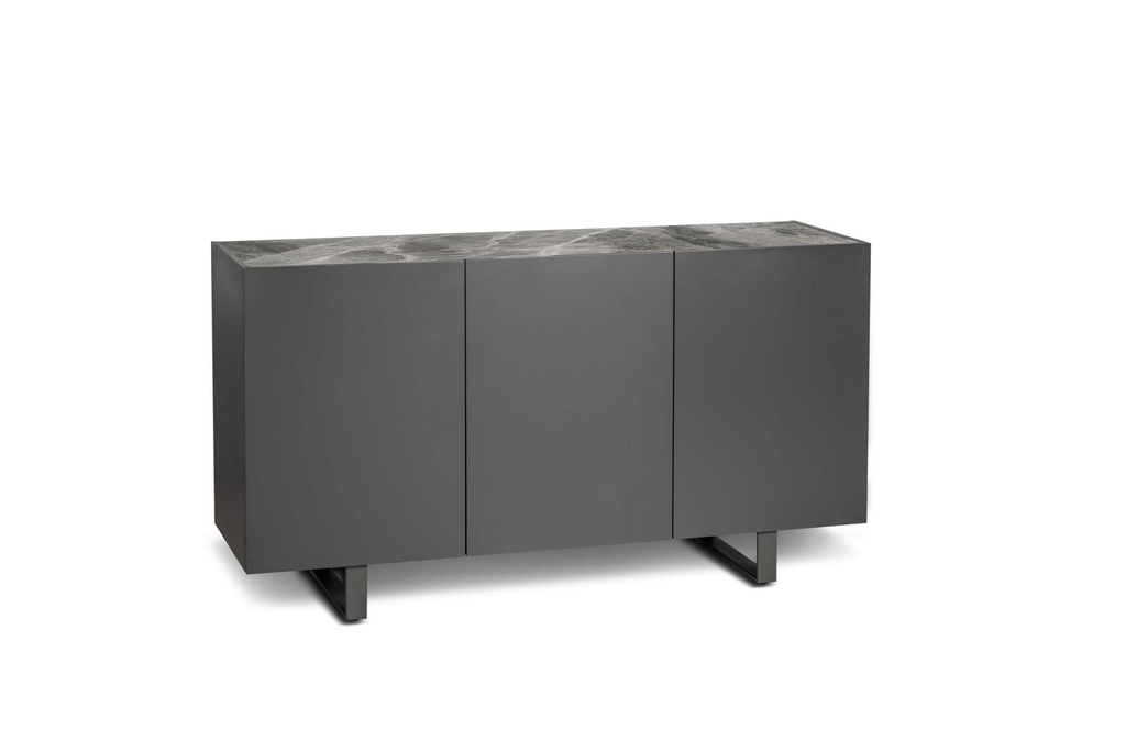 Madia elegante a 3 ante in grigio scuro con top in ceramica marmo grigio, struttura in MDF e gambe in metallo, dimensioni 45x150x85 cm