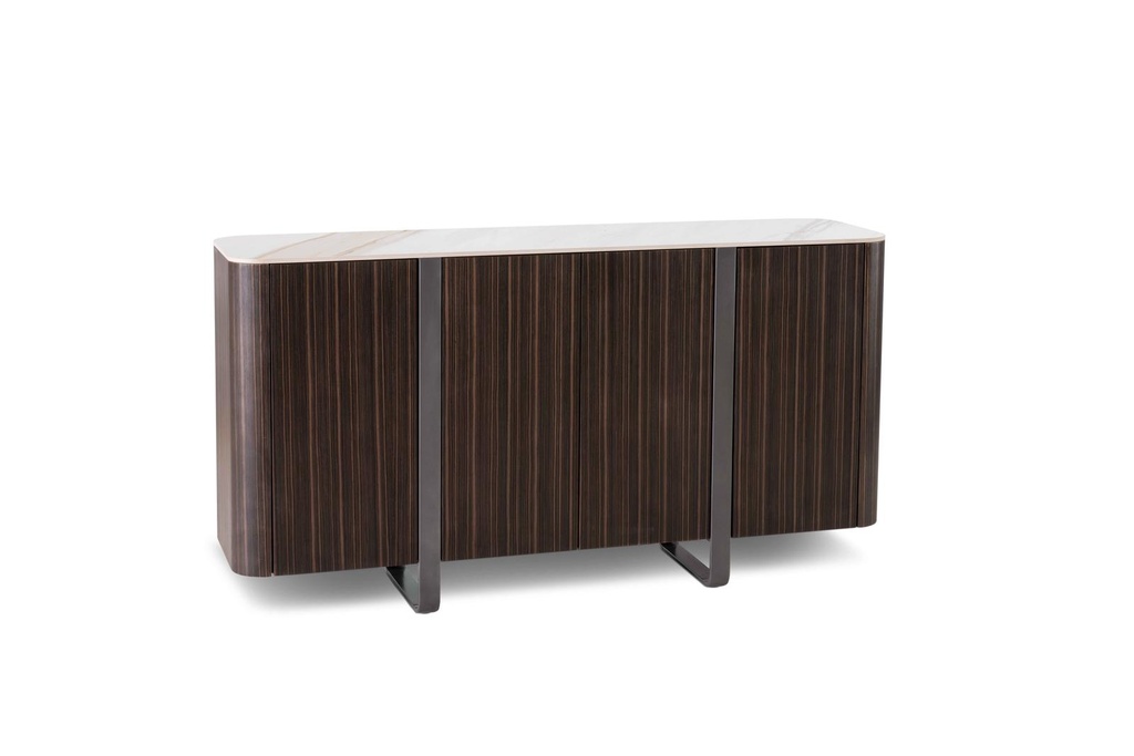 Madia elegante con 4 ante, in ceramica marmo calacatta oro e MDF, 160x40x85 cm