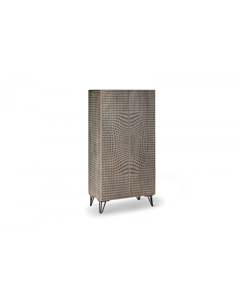 Madia elegante in legno di mango con gambe in metallo, grigia e nera, 40x70x140cm