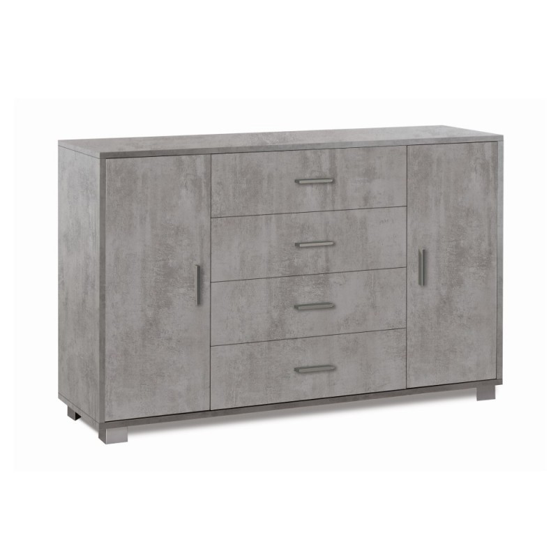Madia con due ante e quattro cassetti Beton Cemento 136x41xh86 cm