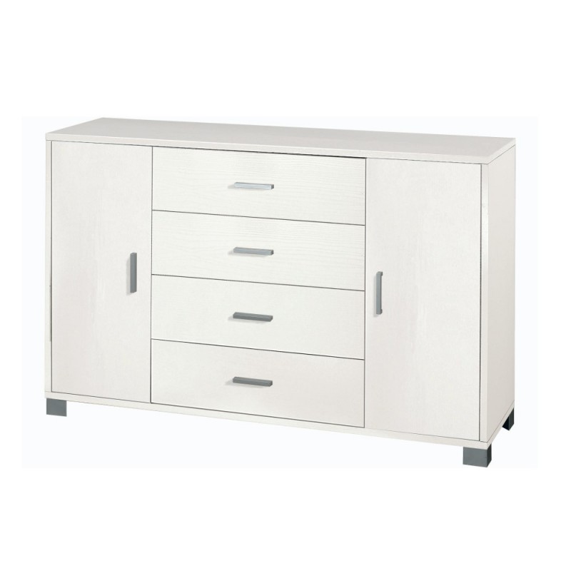 Madia con due ante e quattro cassetti Bianco Cenere 136x41x h86 cm
