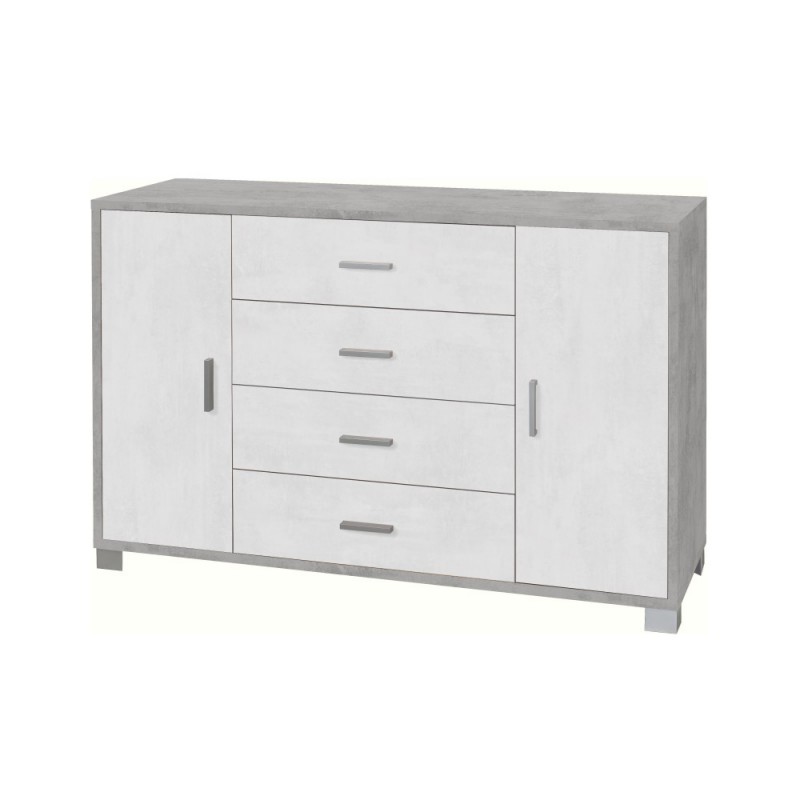 Madia con due ante e quattro cassetti Cemento Bianco 136x41x h86 cm