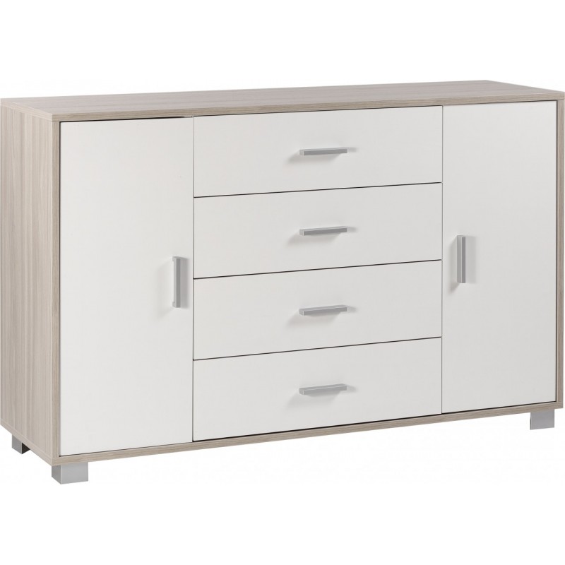 Madia con due ante e quattro cassetti in Olmo Bianco 136x41x h86 cm