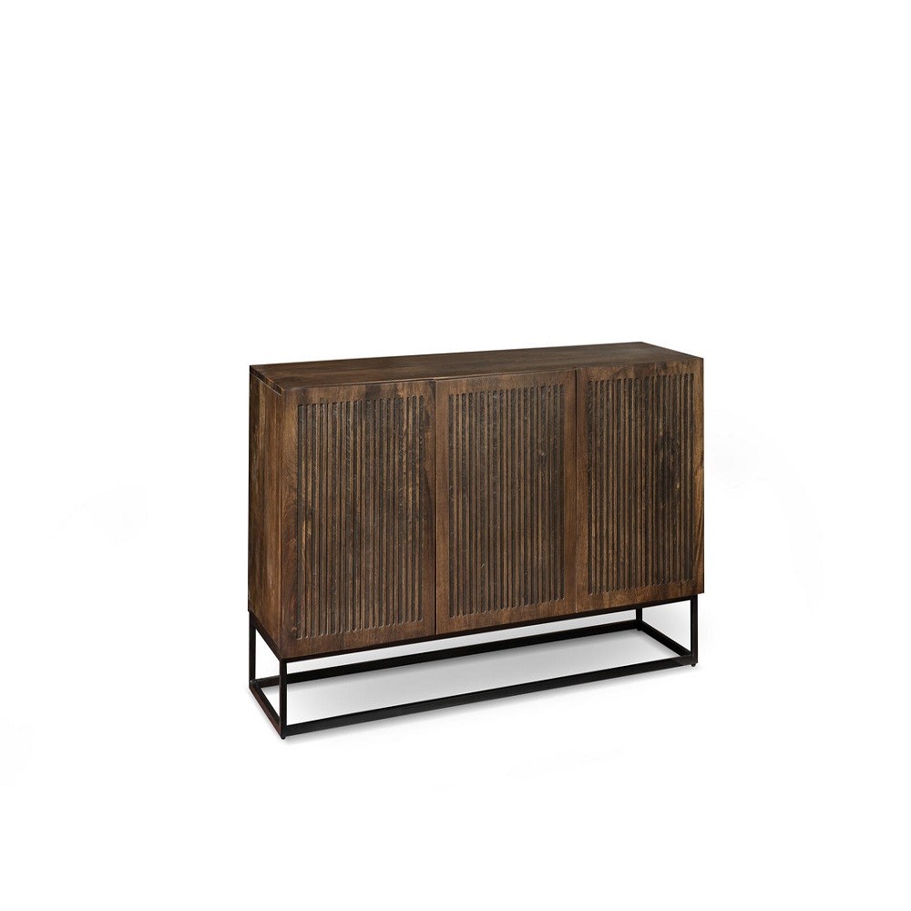 Madia etnica in legno di mango marrone e grigio, 160x45x85 cm, con gambe in metallo nero
