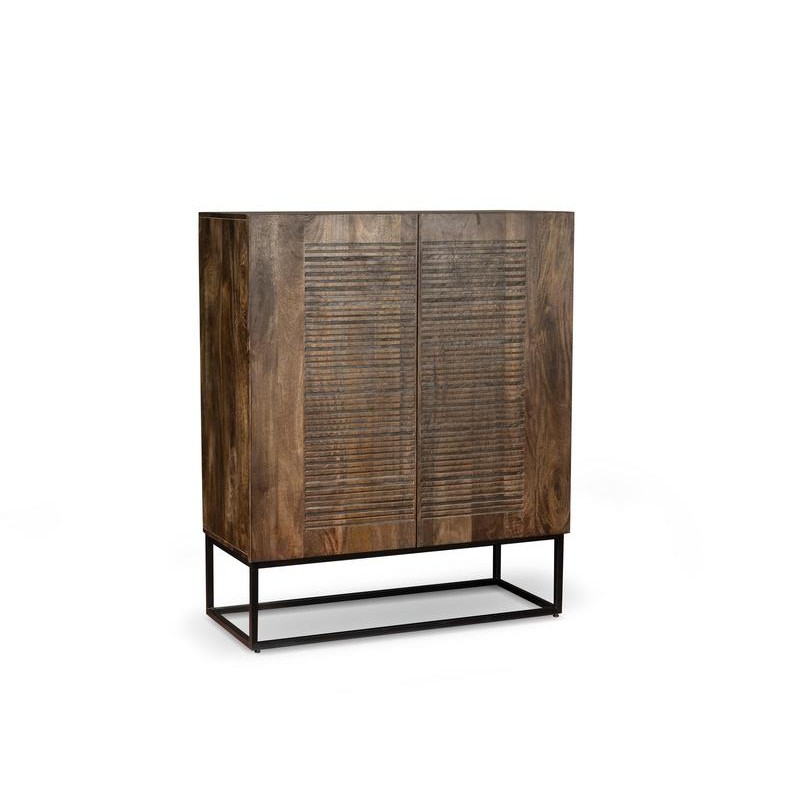 Madia in legno di mango marrone con 2 ante e 6 scomparti interni, 100x45x120 cm
