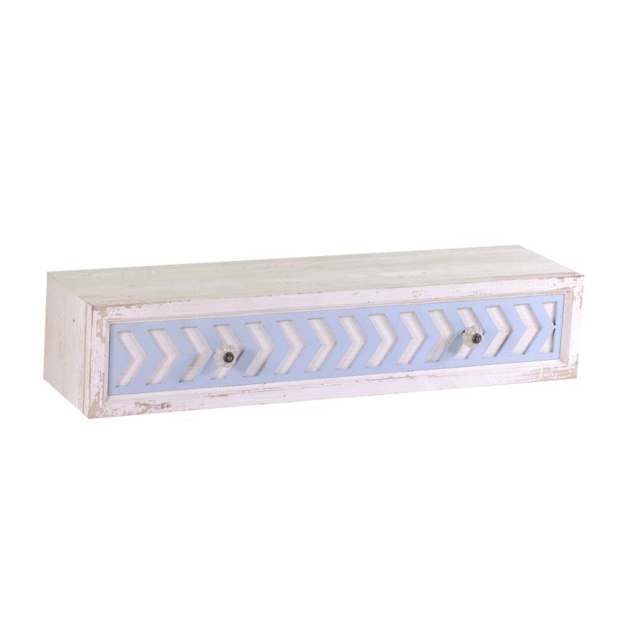Mensola in legno cipro con cassetto shabby - 21 x 80 x 16,5 cm