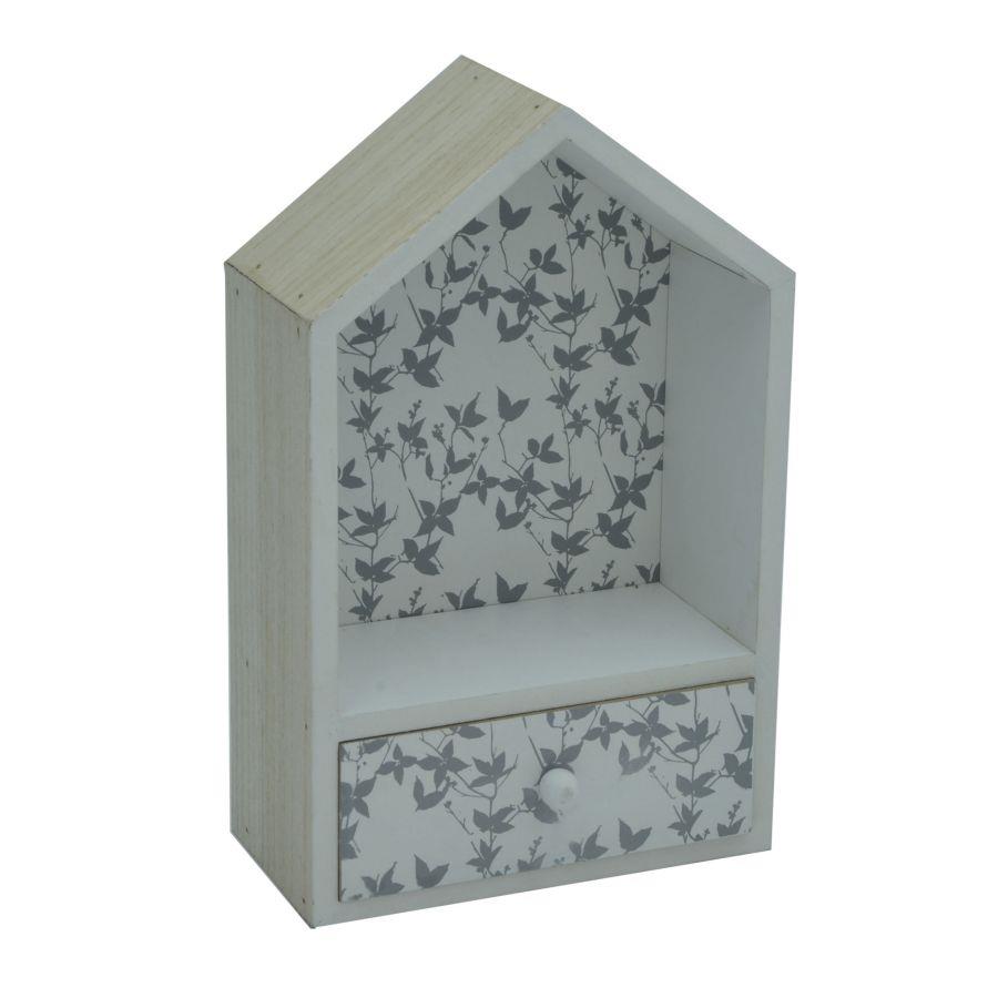 Mensola in legno a forma di casetta con cassetto 18x8x28,5 cm