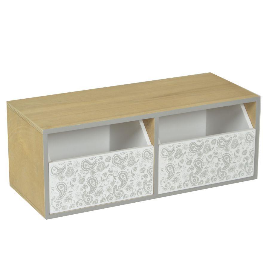 Mensola in legno grigio con 2 cassetti - 34x14x13 cm